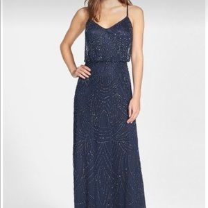 Adrianna Papell Navy long beaded dress, sz 14 EUC